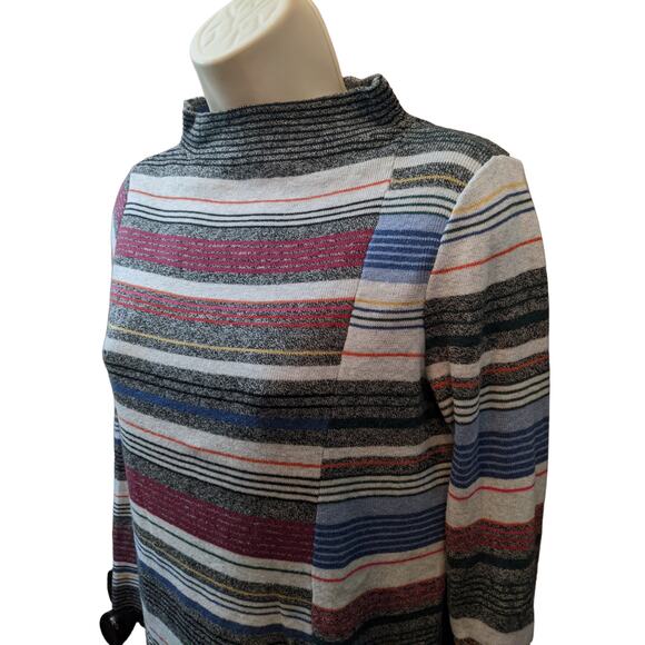 Nic+Zoe Striped Asymmetrical Lightweight Knit Mock Neck Sweater Size PP - Picture 4 of 6